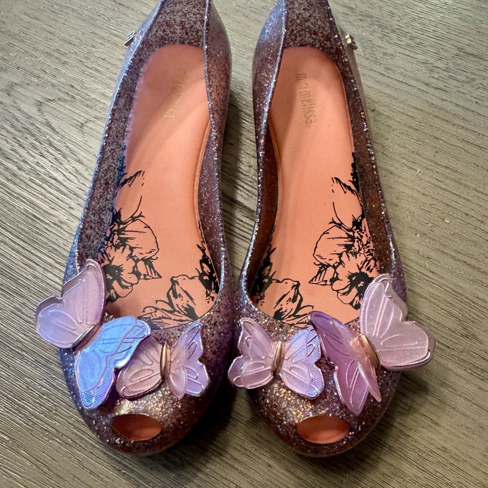 Mini Melissa Purple Jelly Glitter Butterfly Flats